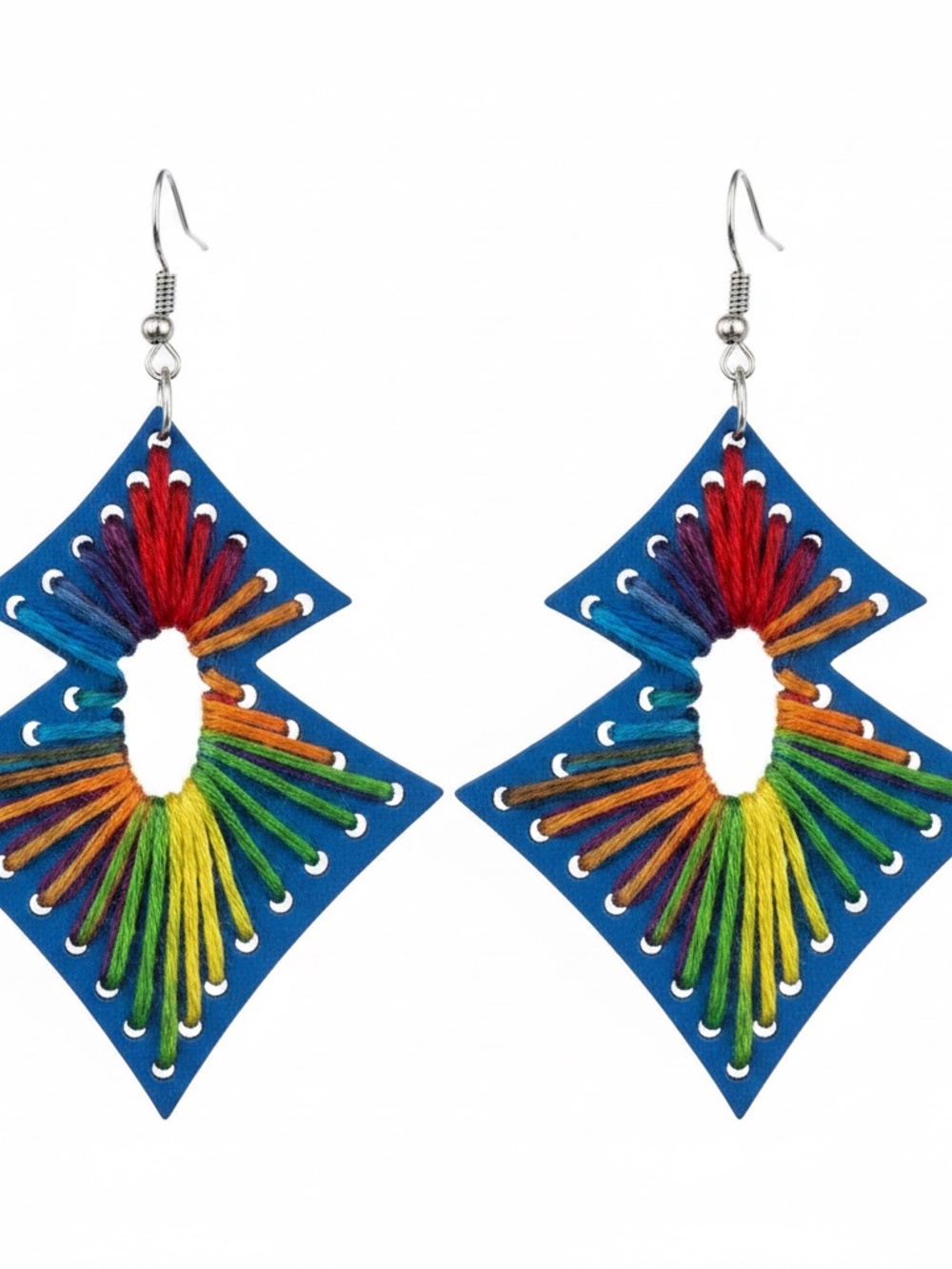 Womens Wood Earrings Blue‎ Lightweight Dangle Fabric Design